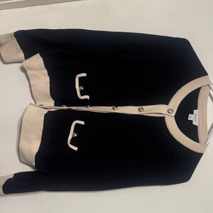 CeCe Black Sweater with Cream Trim